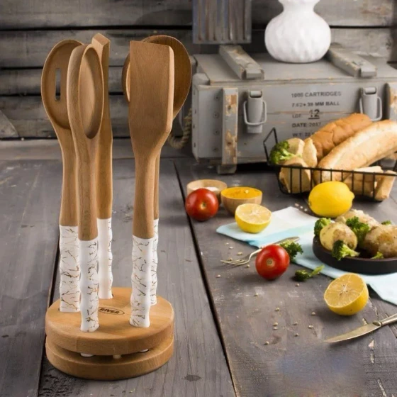 سرویس کفگیر ملاقه چوبی ریور 6 عددی کد 8495