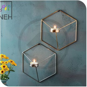 جا شمعی ۶ ضلعی دیواری نقره ای دوعدد باهم