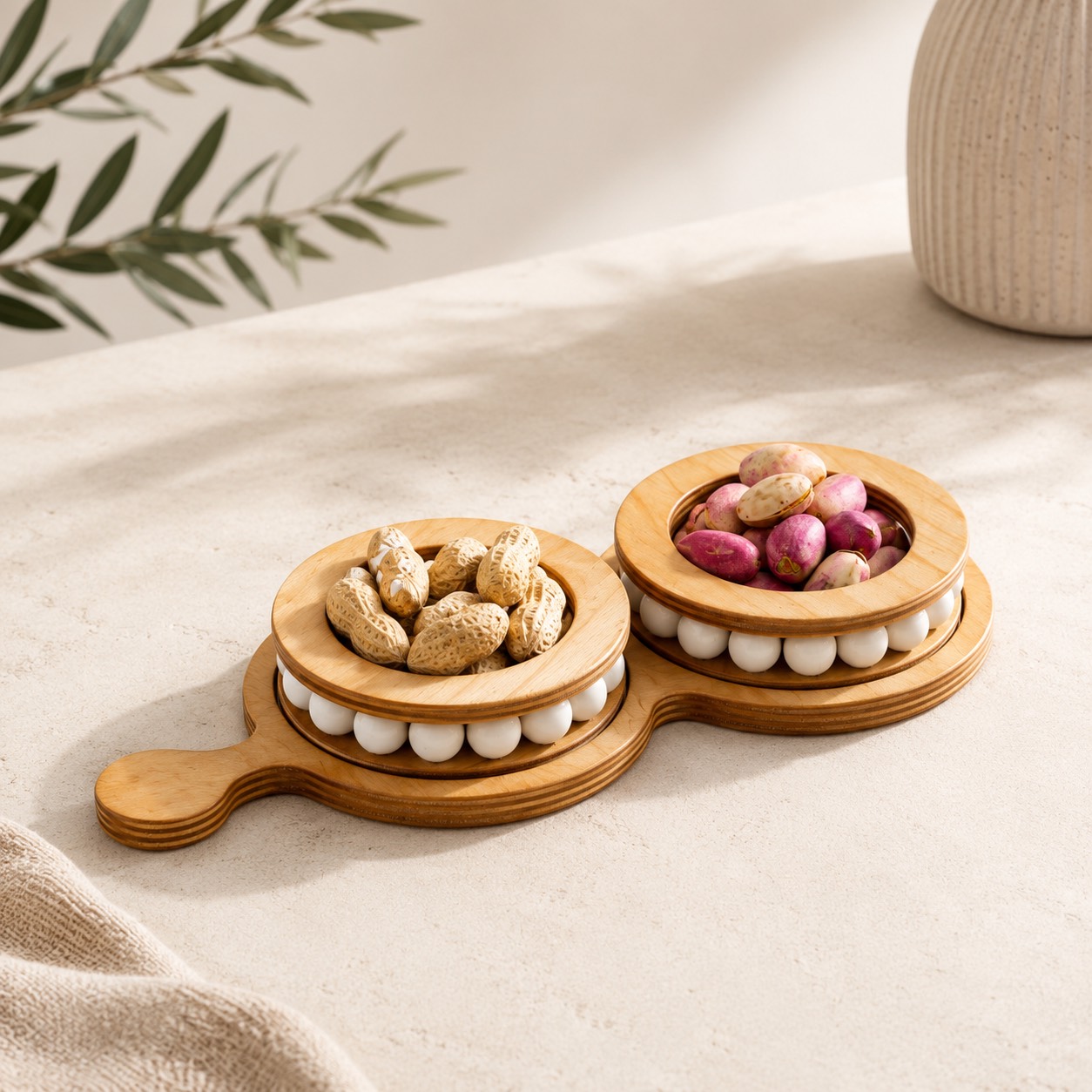 اردو خوری چوبی مهره دار گرد 2خانه دسته دار