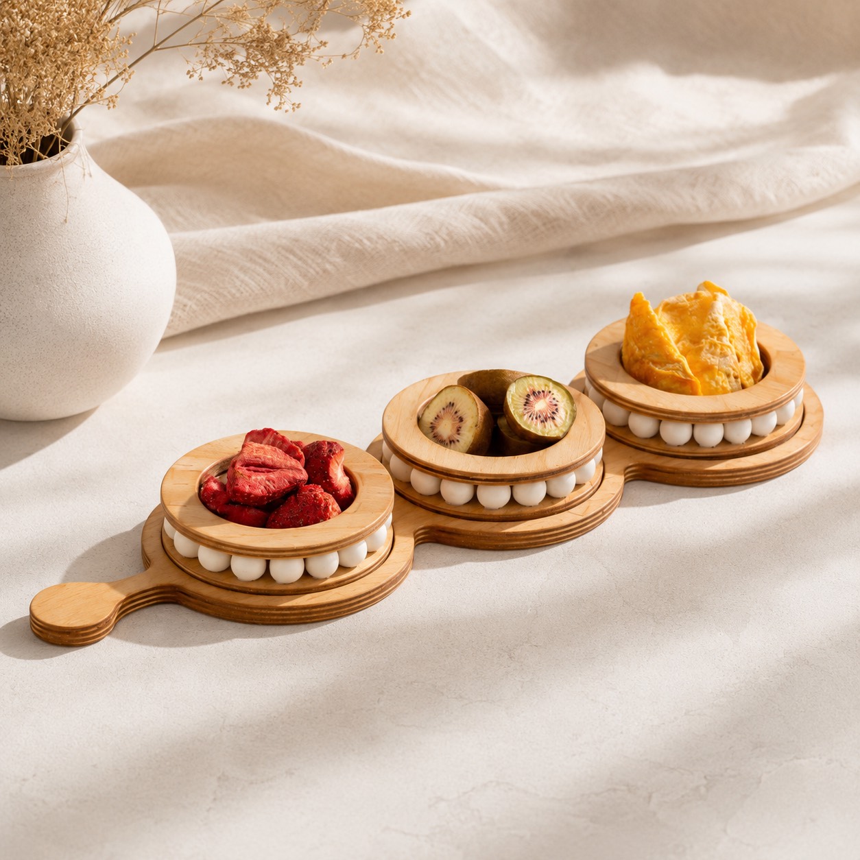 اردو خوری چوبی مهره دار گرد 3 خانه دسته دار